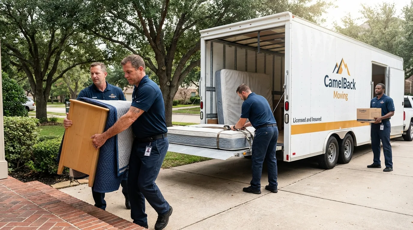 Crew loading residential truck for cross-state move from Meade, KS