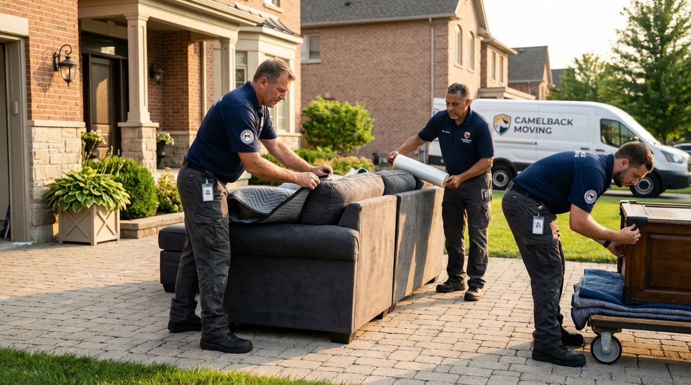 Large estate moving crew wrapping furniture in Meade, KS