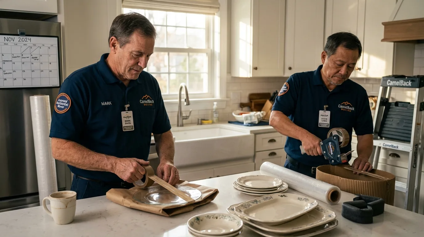 Professional crew packing kitchen dishware in Meade, KS